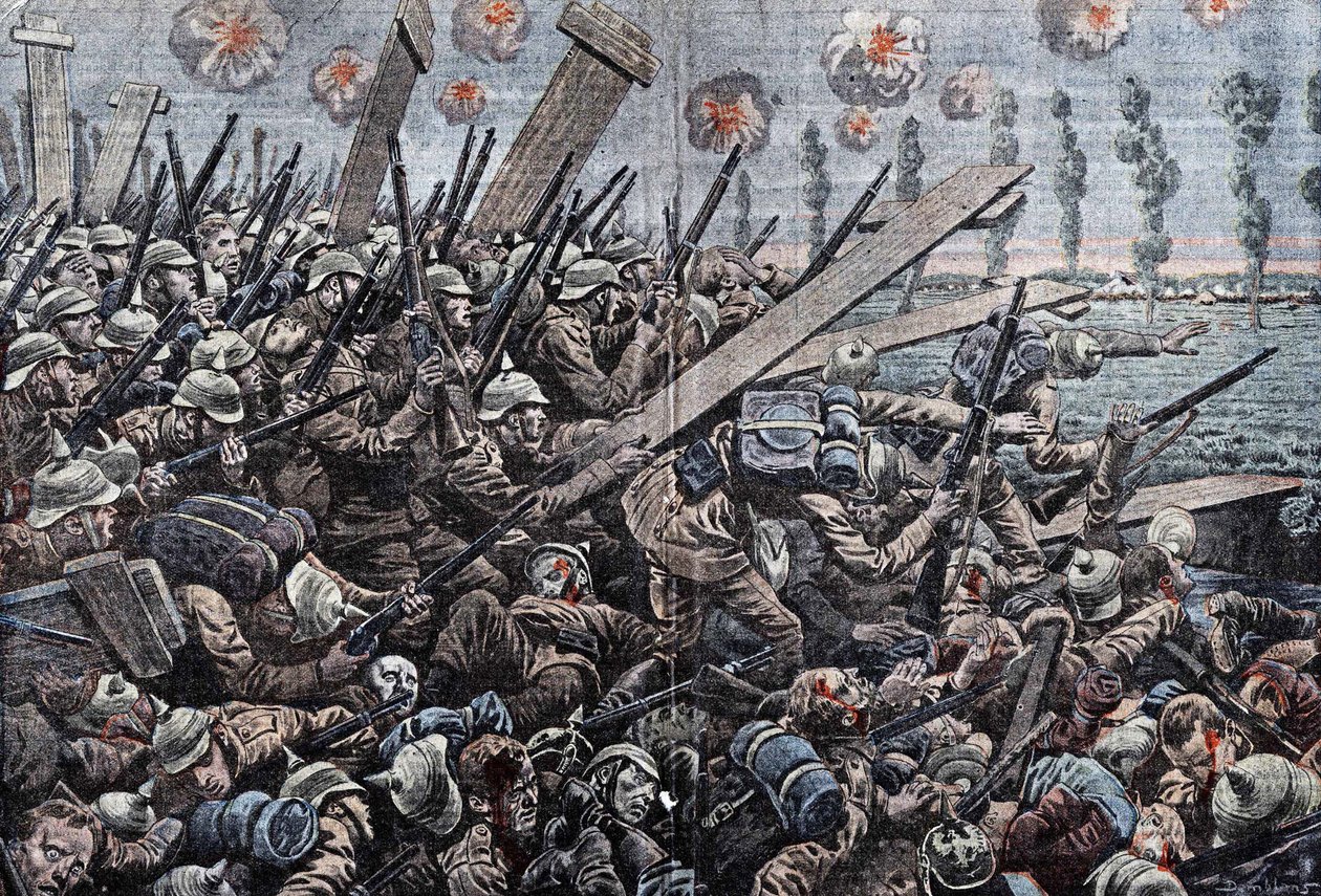 Guerra 1914-1918. Frente da Bélgica 1914. Soldados alemães no Yser. Soldados alemães no Yser. de Eugene Damblans