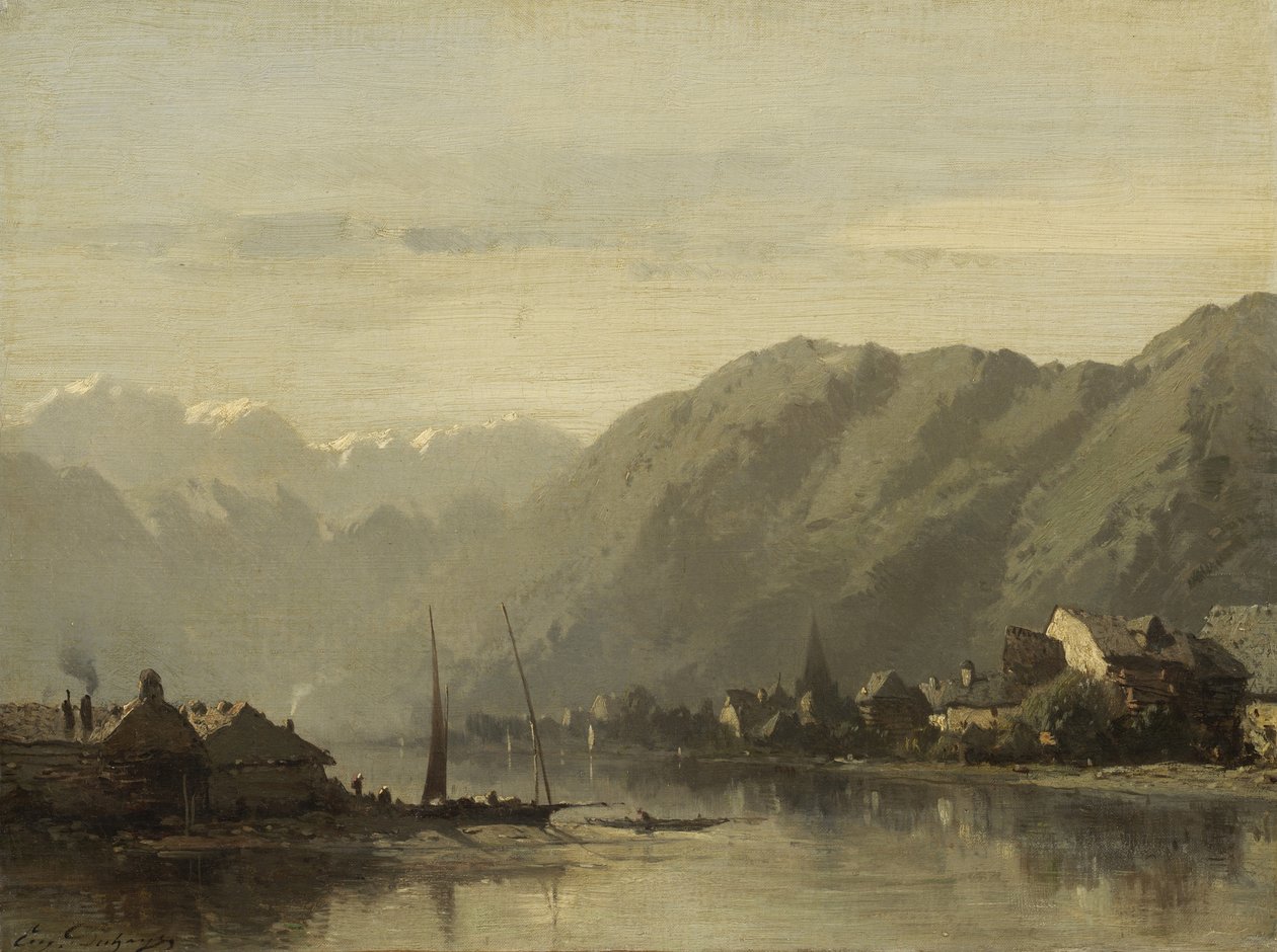 Um lago suíço, 1838-90 de Eugene Deshayes