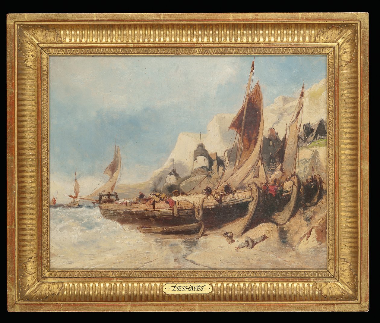 Barcos de pesca na praia, Bretanha de Eugene Deshayes