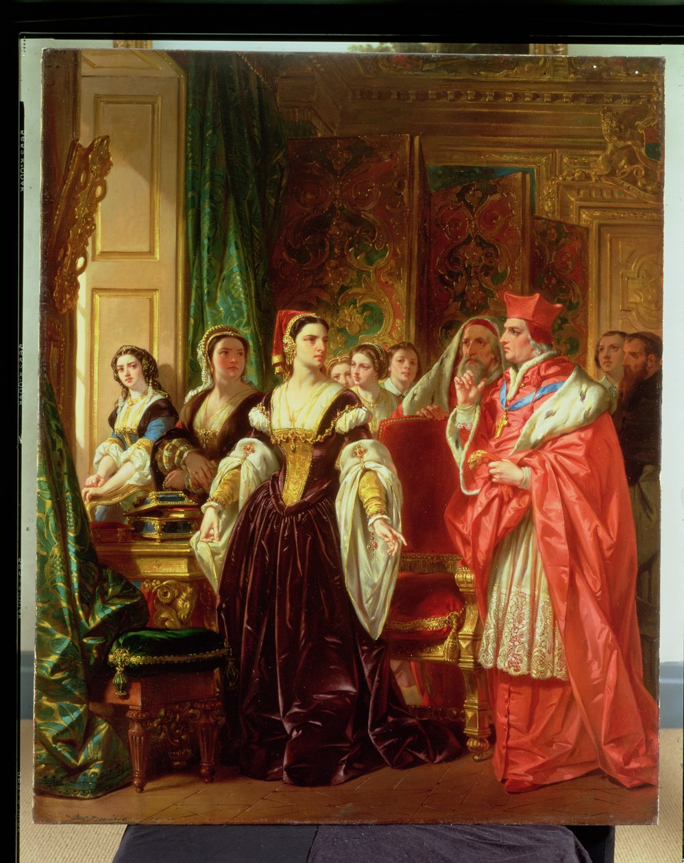 Uma cena de Shakespeare, Henrique VIII; Cardeal Wolsey e Catarina de Aragão, 1858 de Eugene Deveria