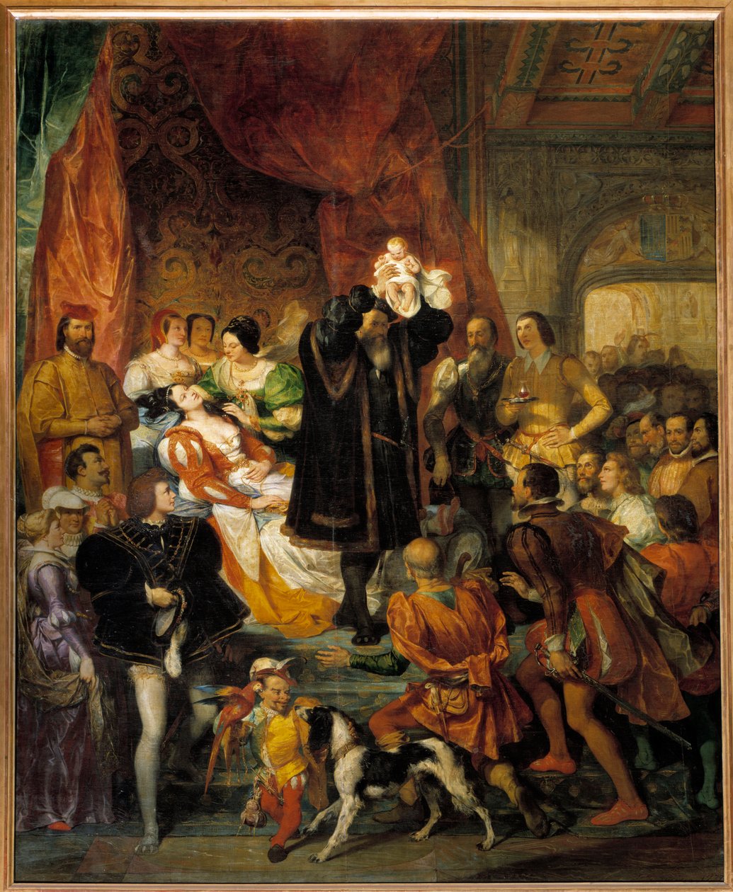 Nascimento do rei Henrique IV em 13-12-1553 no Chateau de Pau Jeanne III, conhecido como Jeanne d "Albret, dá à luz o futuro rei mostra visitantes de seu pai Antoine de Bourbon de Eugene Deveria