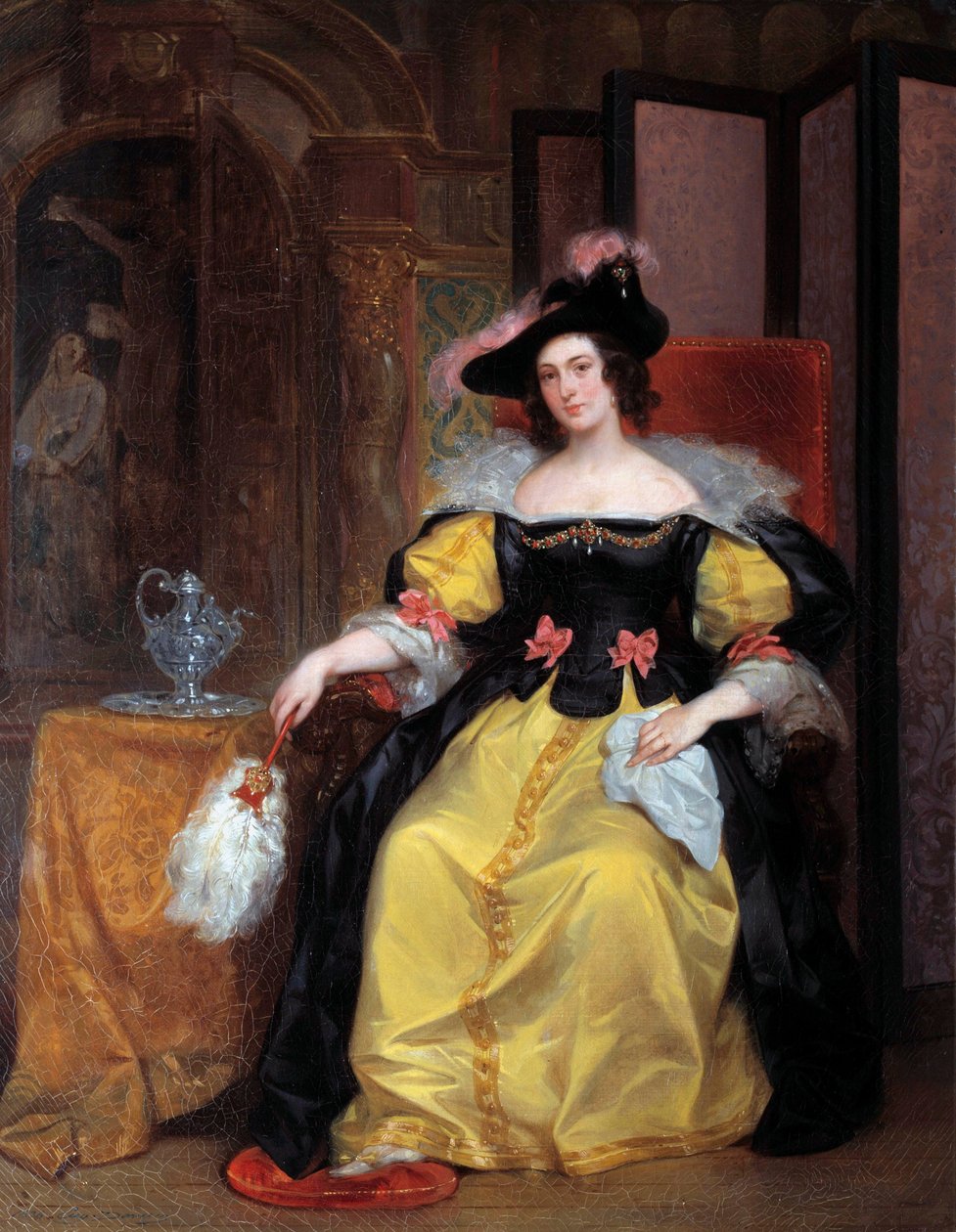 Retrato de uma Mulher Uma mulher elegante da aristocracia. Pintura de Eugene Deveria (1808-1865) Século XIX Rennes, Museu de Belas Artes de Eugene Deveria