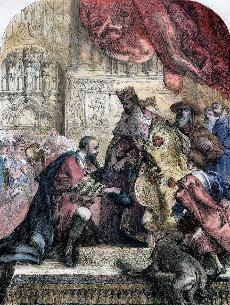 Recepção de Colombo por Fernando e Isabel, Barcelona, século XV, século XIX de Eugene Deveria
