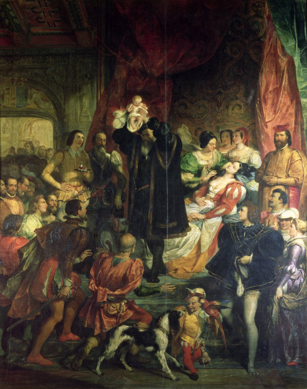 O nascimento de Henri IV (1553-1610) no castelo de Pau, 13 de dezembro de 1553, 1827 de Eugene Deveria