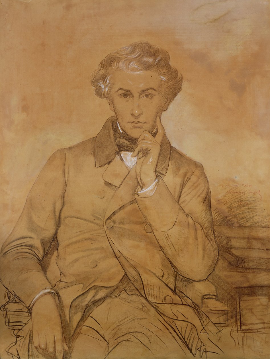 Retrato de Henri Reber (1807-80) (lápis e giz branco sobre papel) de Eugene Emmanuel Amaury Duval