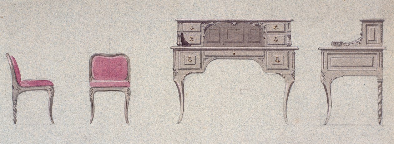 Cadeira baixa e escrivaninha para o Quarto Dourado de Eugene Emmanuel Viollet le Duc