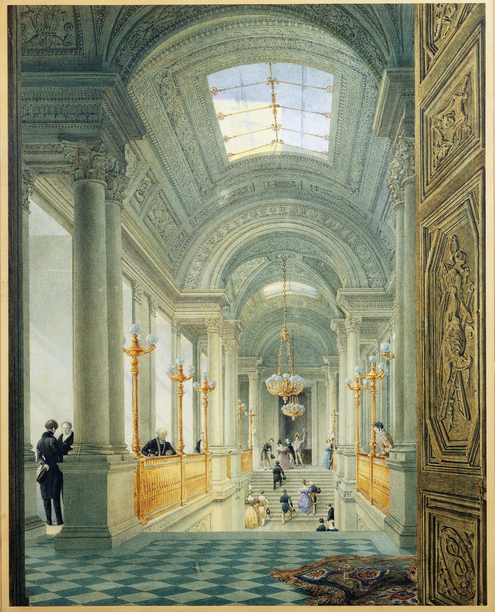 Paris. A grande escadaria no Palácio Tuileries, de Eugene Viollet Le Duc, Circa 1840, pintura em aquarela de Eugene Emmanuel Viollet le Duc