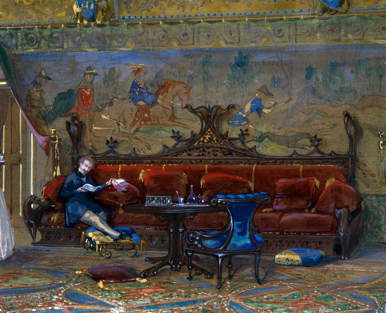 Design de uma sala em estilo gótico para o Castelo de Pierrefonds, com o Imperador e a Imperatriz de Eugene Emmanuel Viollet le Duc