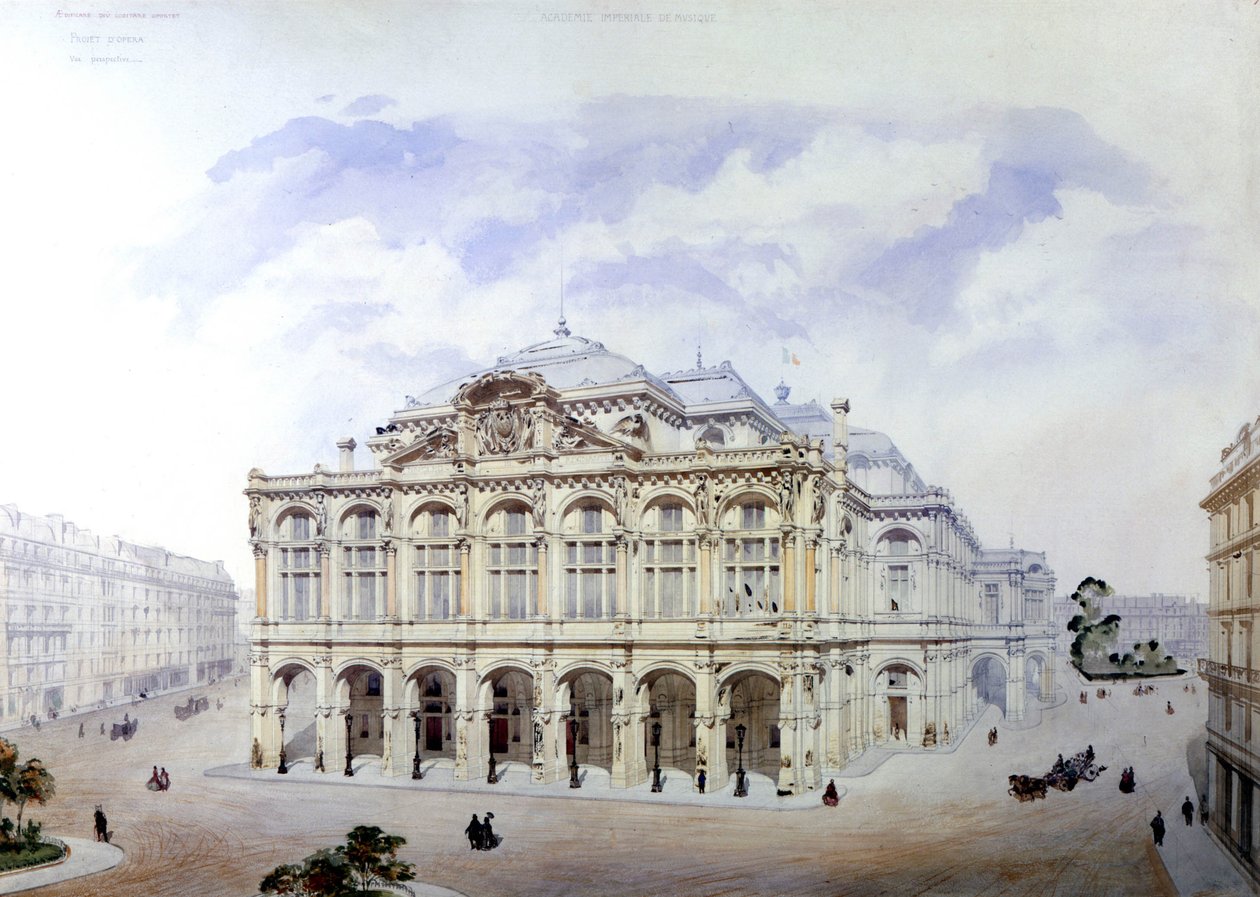 Ópera Garnier em Paris em 1850 por Eugene Viollet-le-Duc (Viollet le Duc) (1814-1879) de Eugene Emmanuel Viollet le Duc
