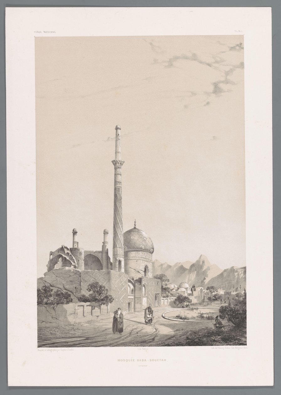 Mesquita Baba Sukhte com o minarete Bagh-e-Ghoushkhane em Isfahan
Mosquée Baba-Souctah Ispahan (título sobre o objecto)
Paisagens persas (título da série)
Perse moderne (título da série) de Eugene Flandin