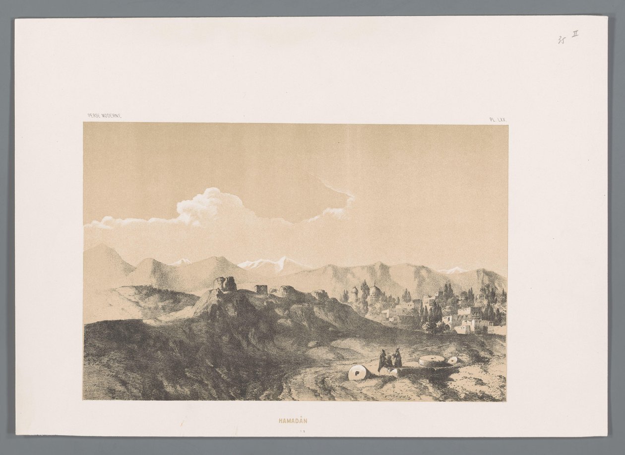 Vista de Hamadan
Hamadân (título sobre o objecto)
Paisagens persas (título da série)
Perse moderne (título da série) de Eugene Flandin