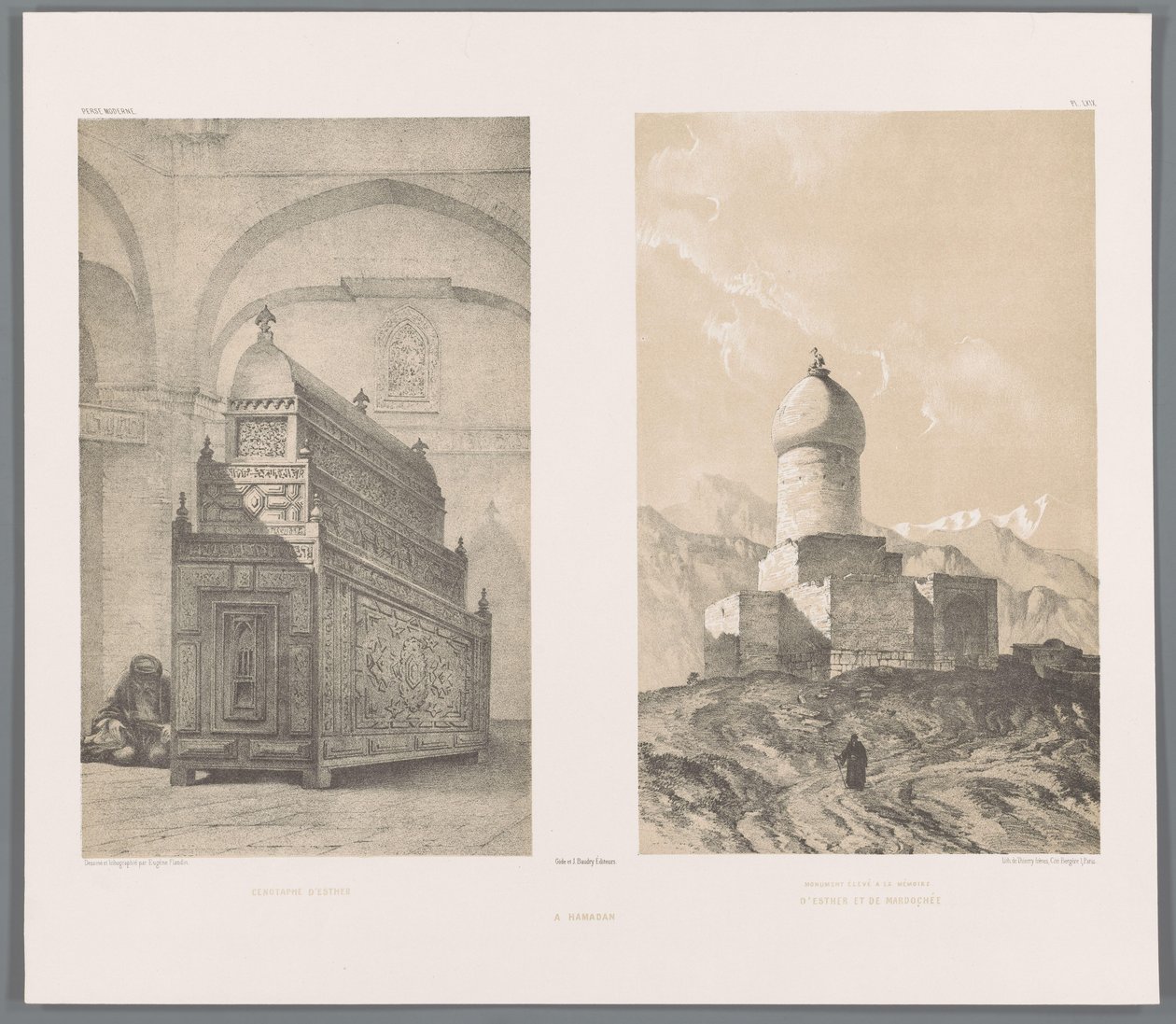 Graftombe van Esther em Mordechai Cenotáfio de Ester (título no objeto) Monumento erguido em memória de Ester e Mardoqueu (título no objeto) A Hamadan (título no objeto) Perzische landschappen (título da série) Modern Persia (título da série) de Eugene Flandin