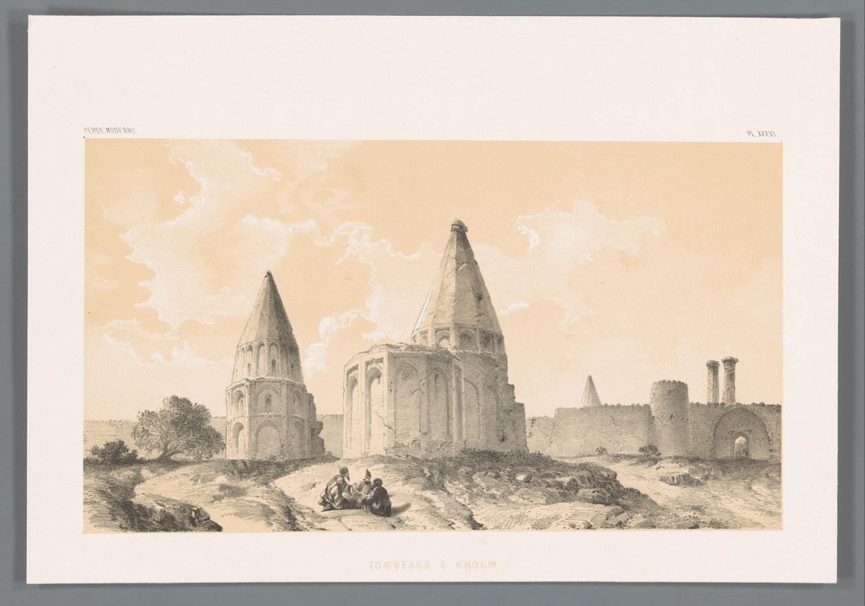 Sepulturas em Qom
Tombeaux a Khoum (título sobre o objecto)
Perzische landschappen (título da série)
Perse moderne (título da série) de Eugene Flandin