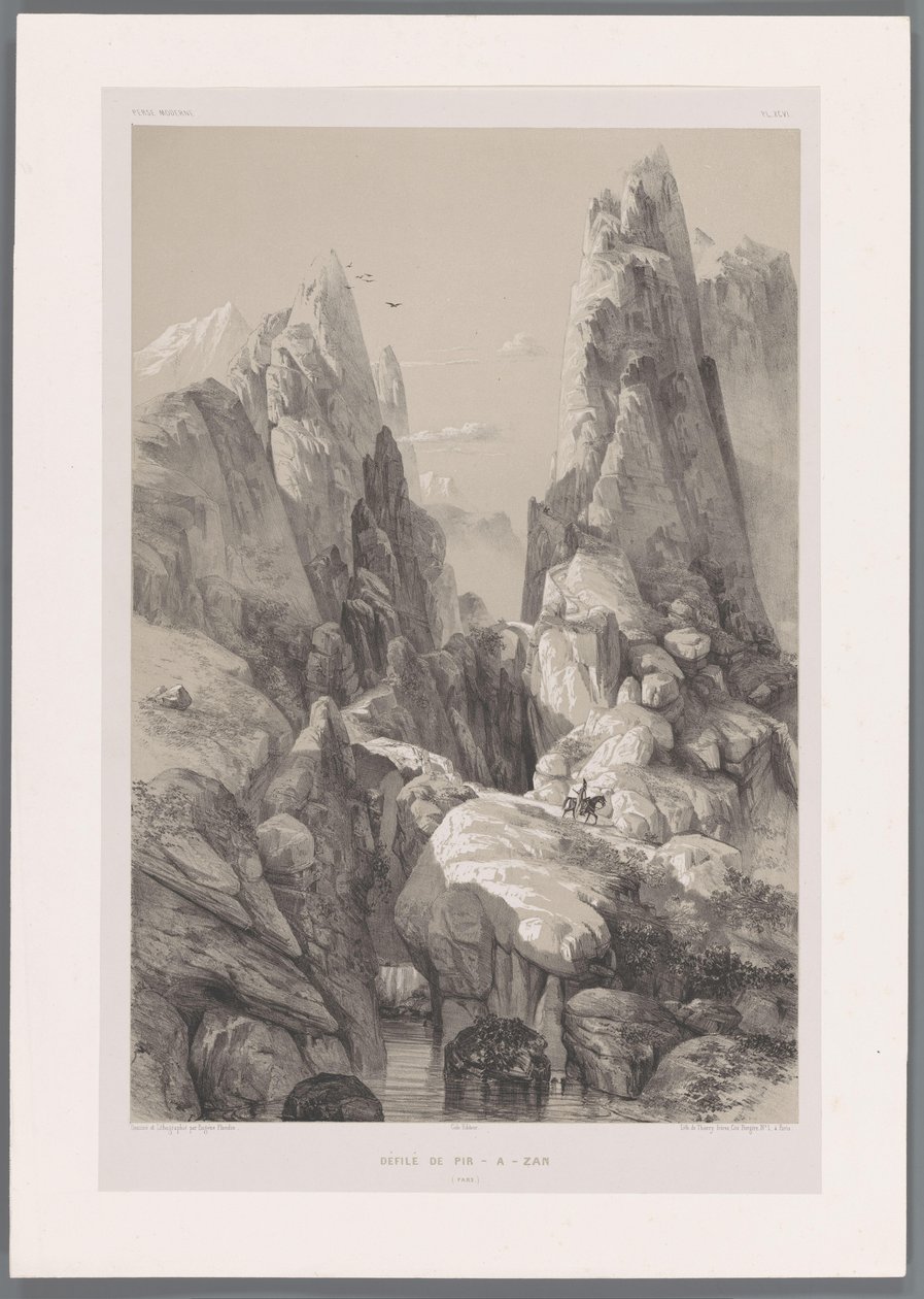 Canyon do Monte Kuh-e Pir Zan no Irã Defilé de Pir-a-Zan (Fars) (título no objeto) Paisagens persas (título da série) Perse moderna (título da série) de Eugene Flandin