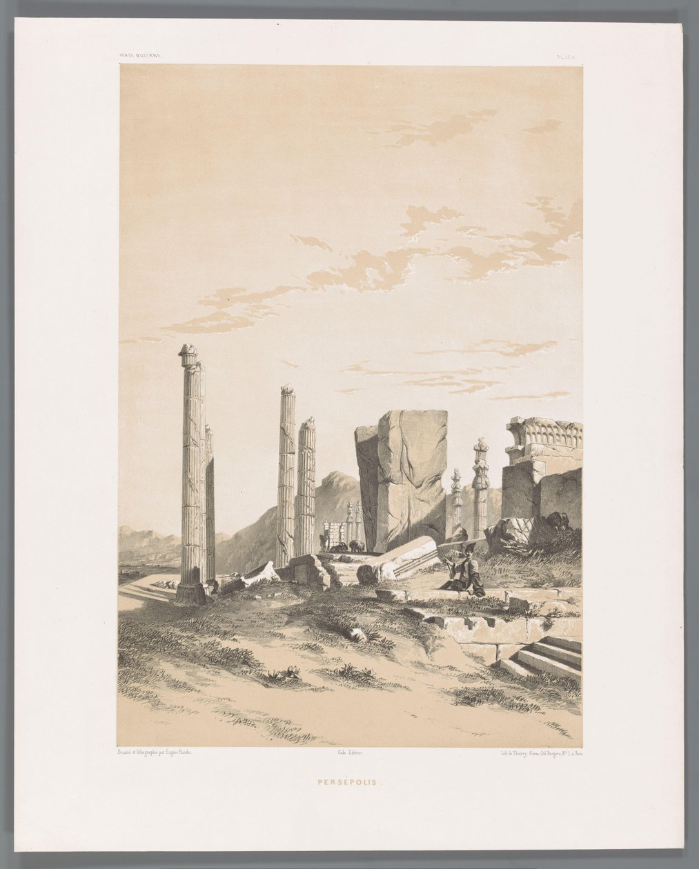 Ruínas de Persepolis
Persepolis (título sobre o objecto)
Paisagens persas (título da série)
Perse moderno (título da série) de Eugene Flandin