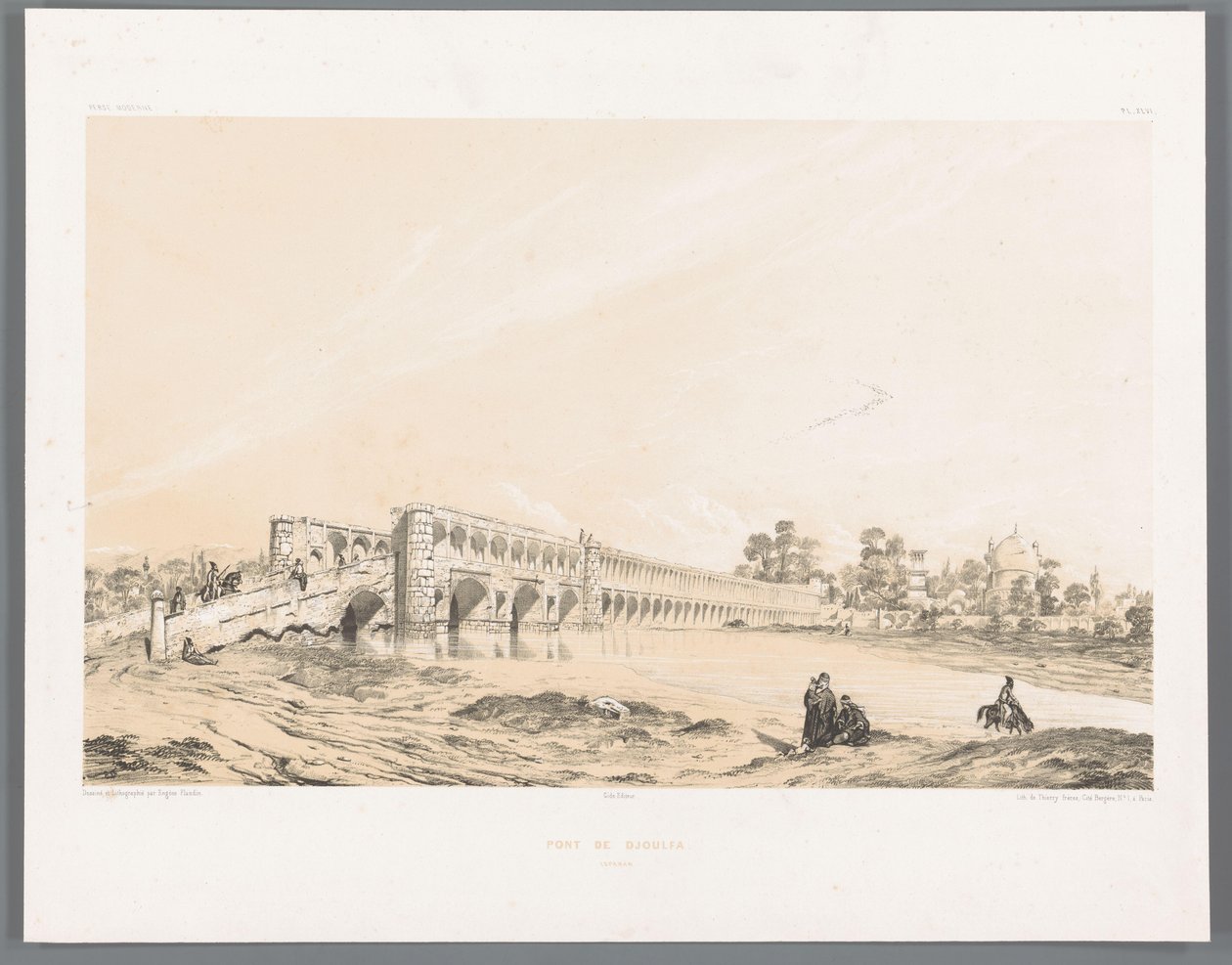Si-o-se Pol ou Ponte Allahverdi-Khan em Isfahan Pont de Djoulfa Ispahan (título no objeto) Paisagens persas (título da série) Perse moderna (título da série) de Eugene Flandin