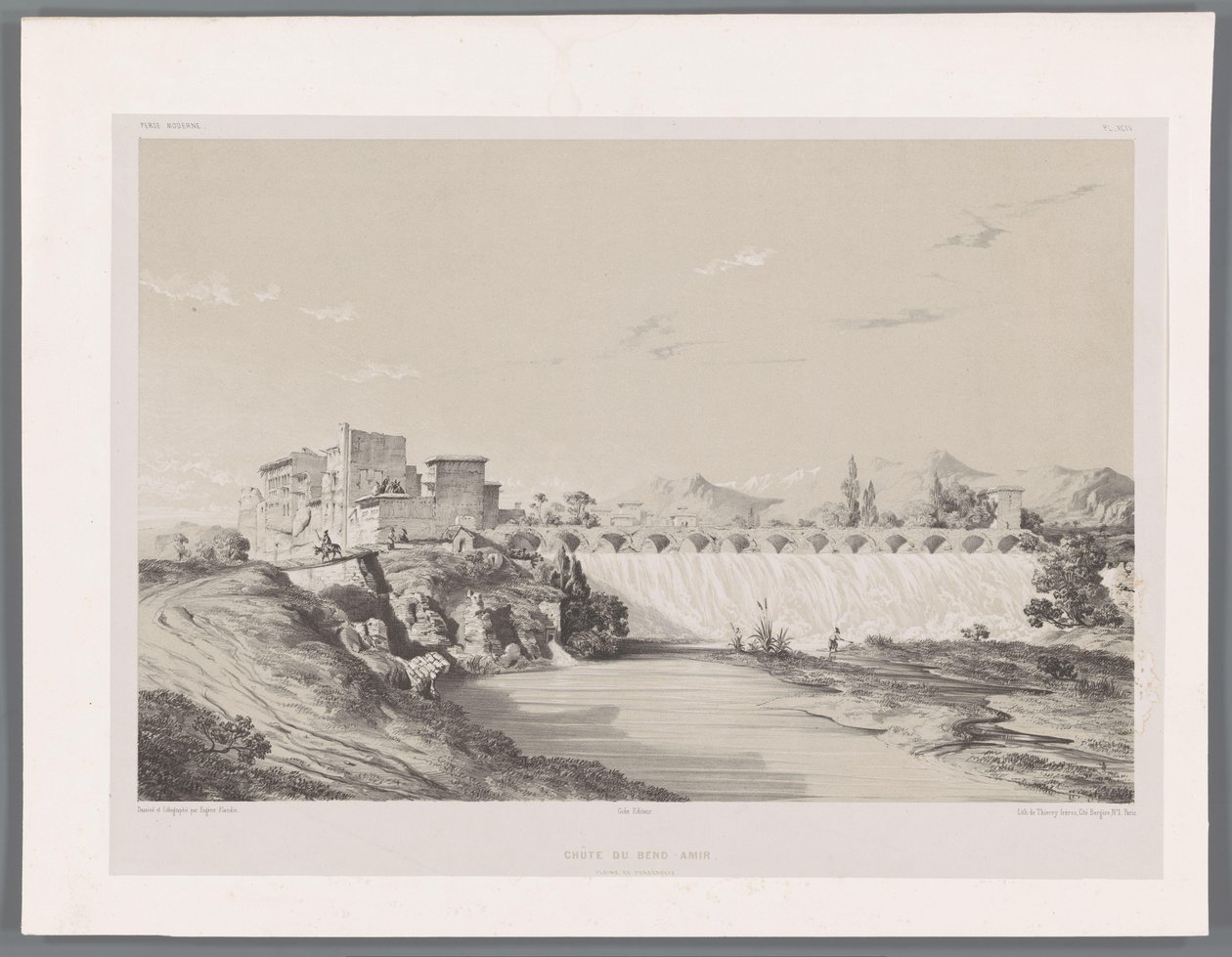 Cachoeira da Banda Amir na planície de Persépolis Chûte du Bend-Amir plaine de Persépolis (título no objeto) Paisagens persas (título da série) Perse moderna (título da série) de Eugene Flandin