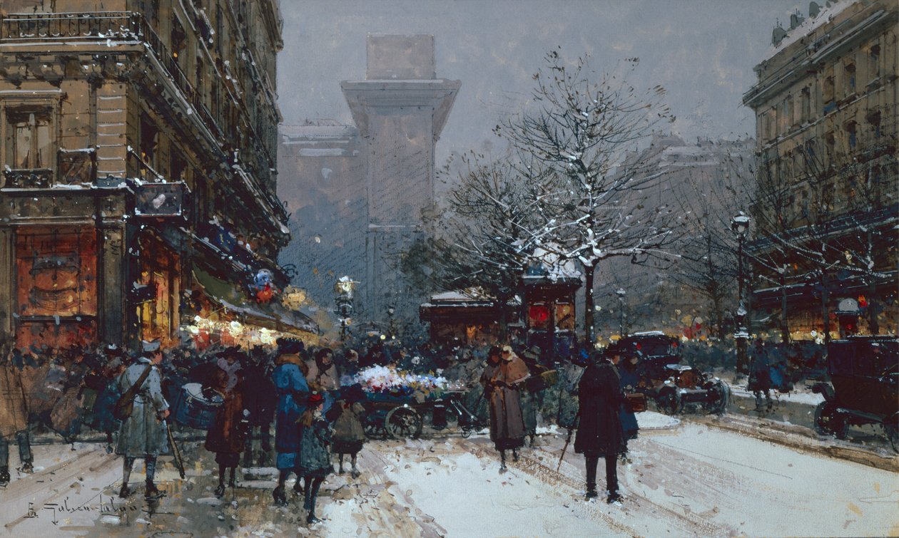 Porte St. Denis, Paris (giz preto e cor do corpo) de Eugene Galien Laloue