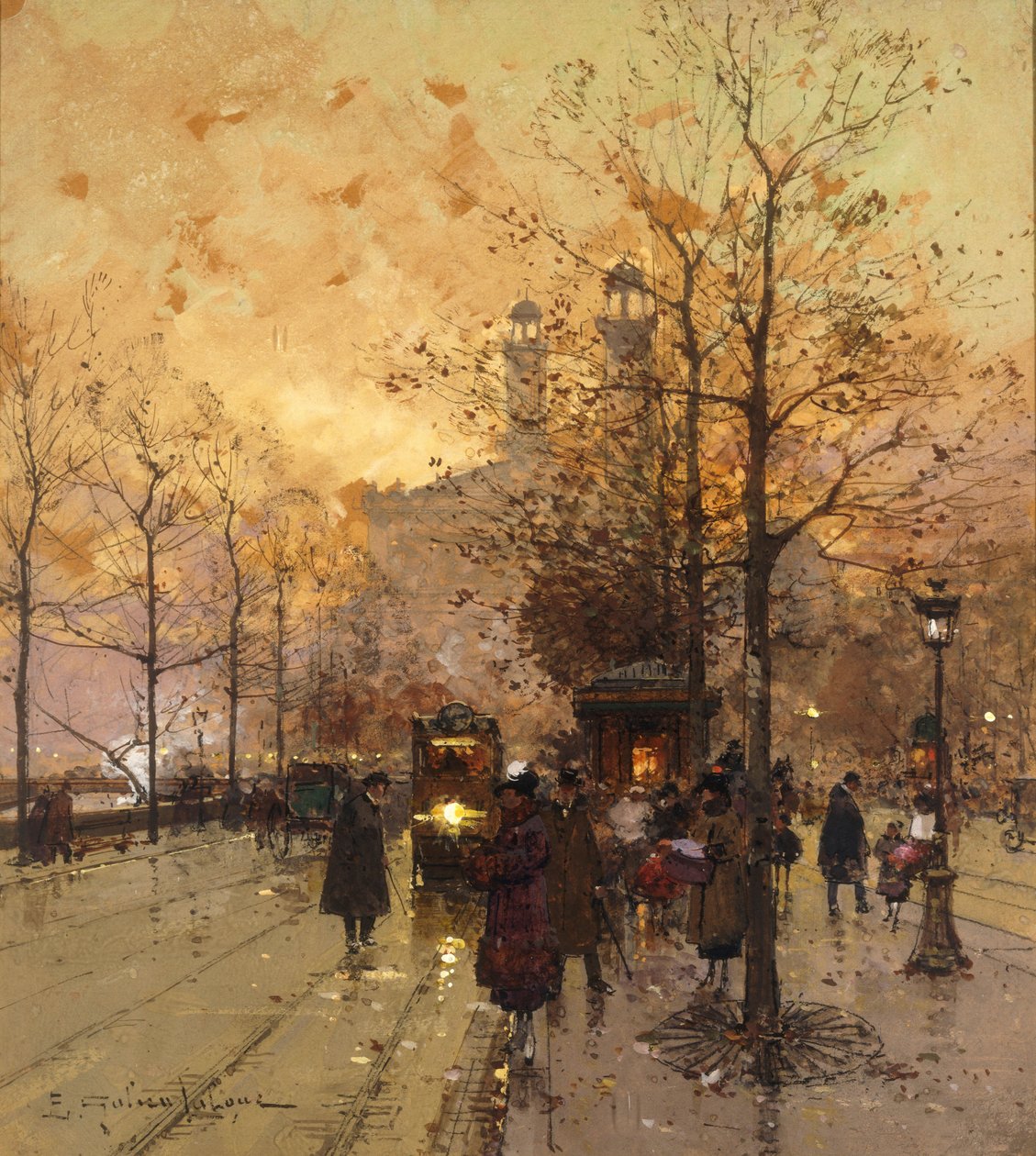 Figuras em uma rua parisiense de Eugene Galien Laloue
