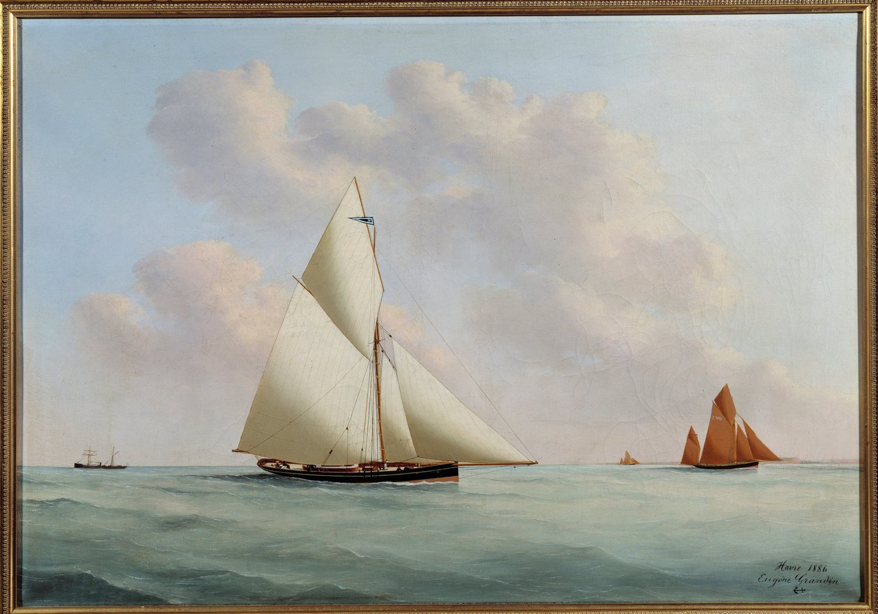 Iate Sylphe em regata. Pintura por Eugene Margueritte-Grandin este Eugene Grandin (1833-1916) de Eugene Grandin