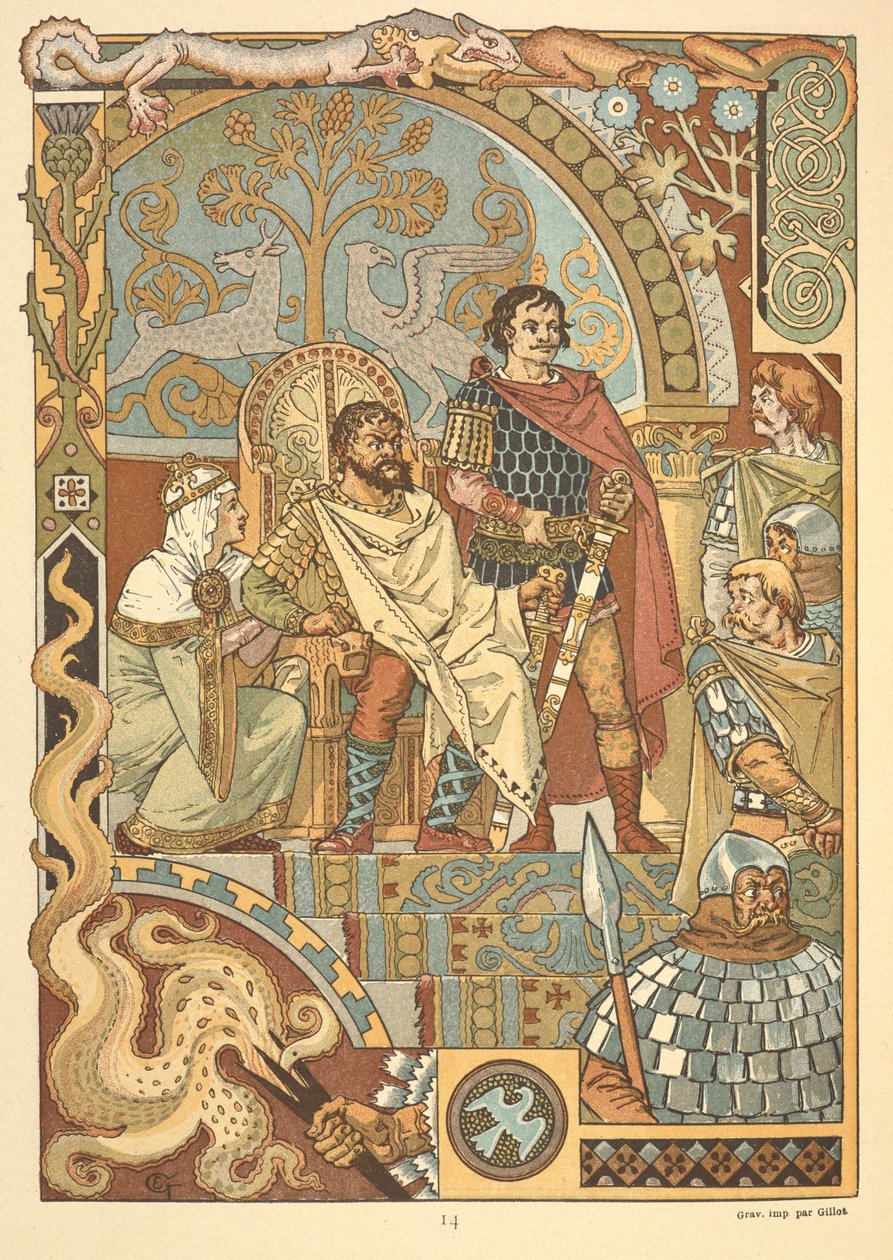 Um rei em seu trono, na corte. de Eugene Grasset