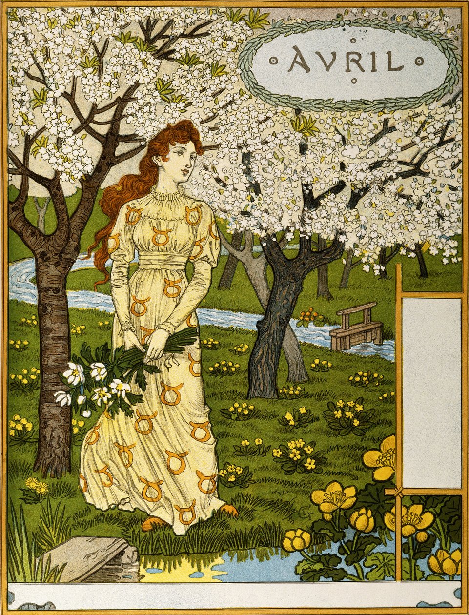 Abril, Ilustração do portofolio de obras de arte "Le Mois", 1896 de Eugene Grasset