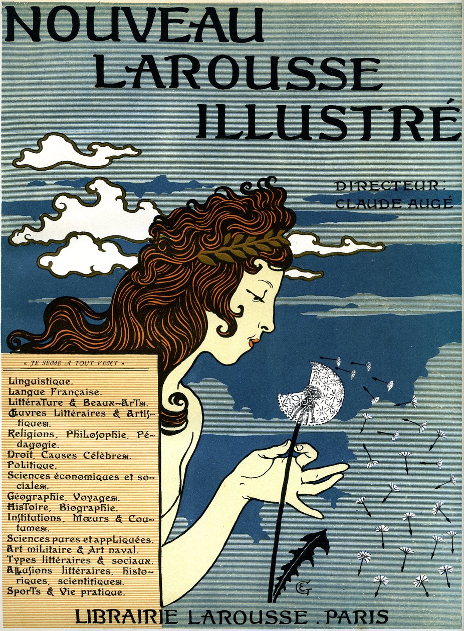 Primeira página do Nouveau Larousse illustriousse (dicionário em sete volumes publicados entre 1897 e 1904 (gravação) de Eugene Grasset