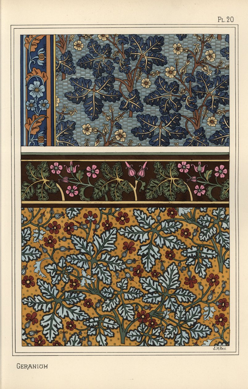 Gerânio motivos em padrões para papel de parede e tecido de Eugene Grasset