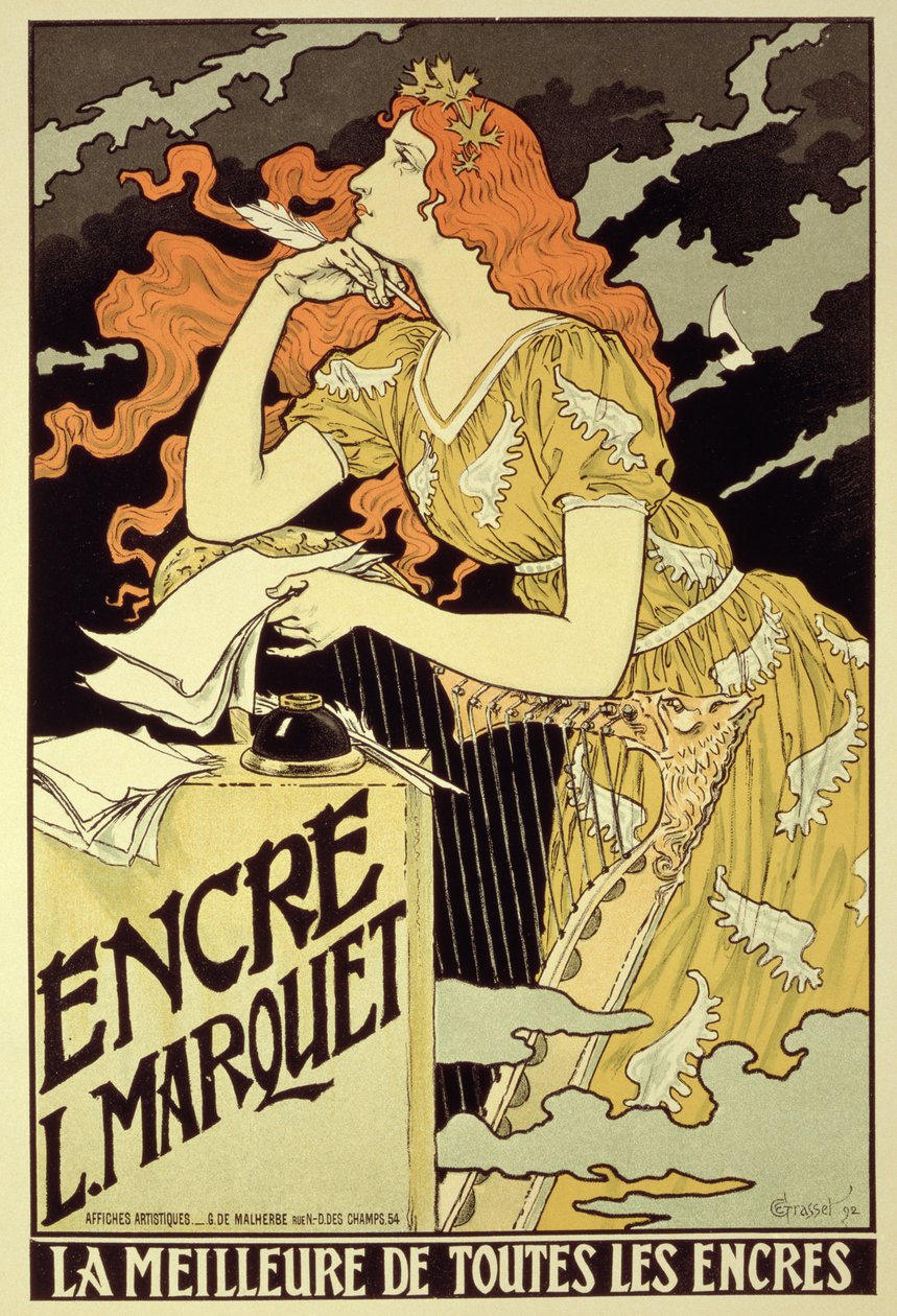 Reprodução de um pôster anunciando &39;Marquet Ink&39; de Eugene Grasset