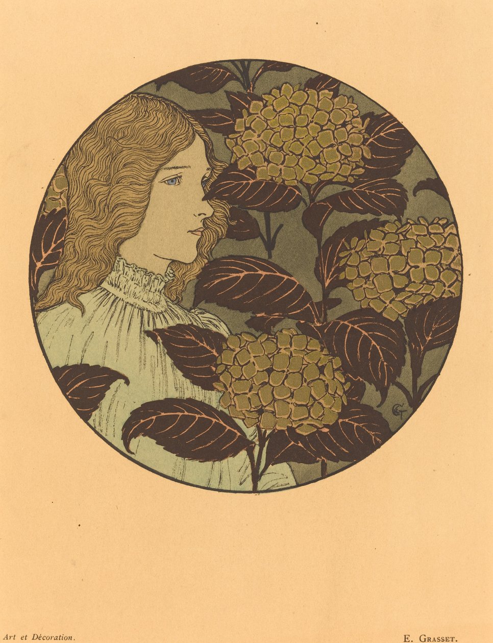 Roundel Retrato de uma menina de Eugene Grasset
