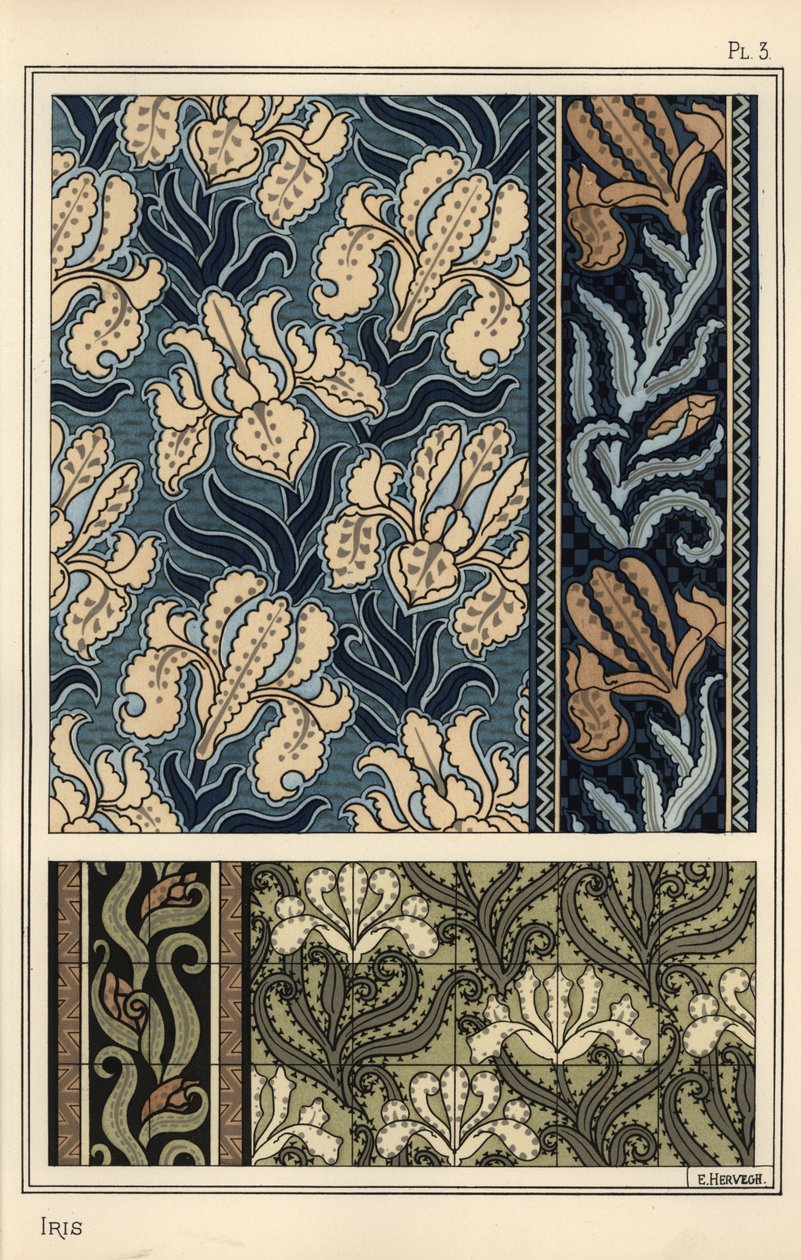 A íris nos padrões para tecidos e azulejos de Eugene Grasset