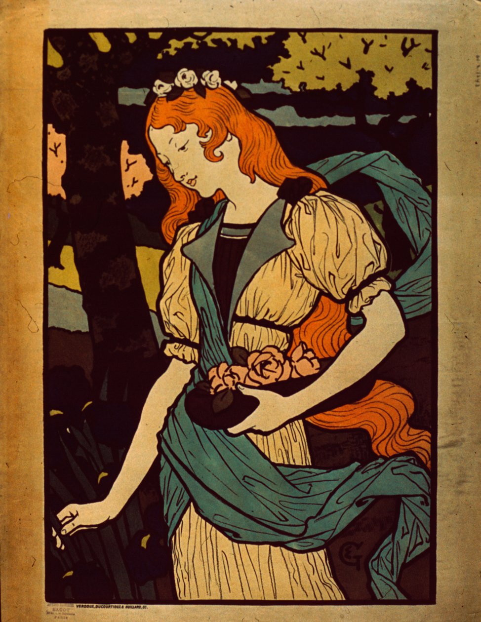 Mulher colhendo flores, 1917 de Eugene Grasset