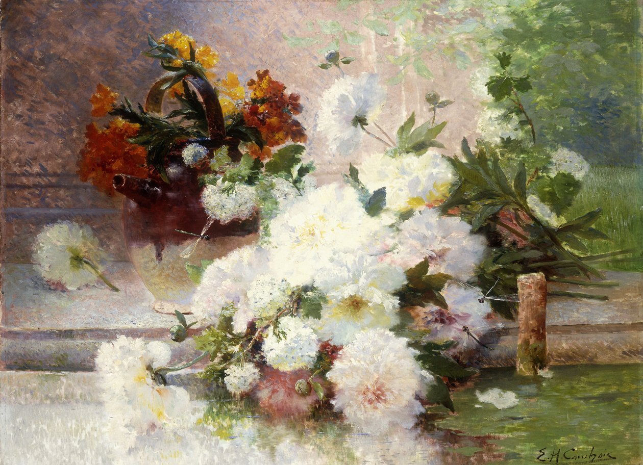 Natureza morta com flores de outono de Eugene Henri Cauchois