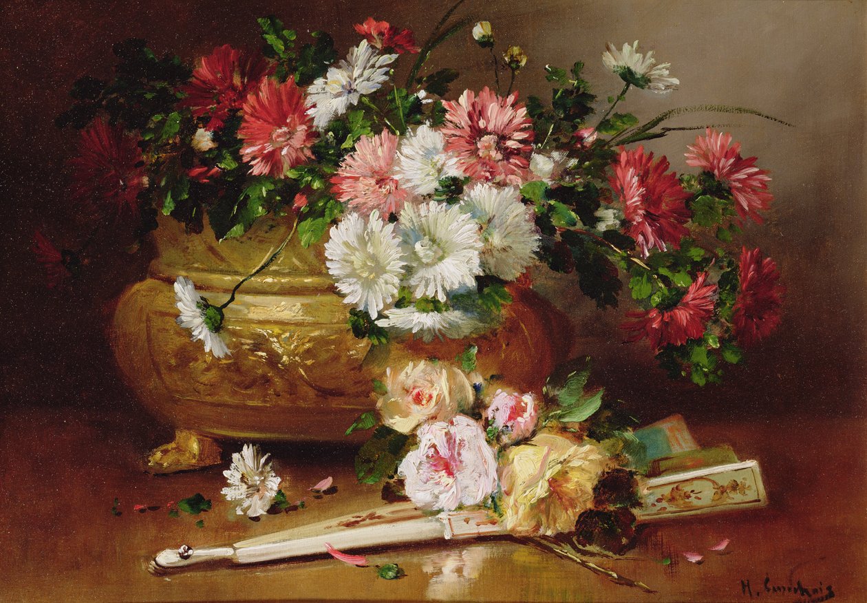 Ainda vida com um fã de Eugene Henri Cauchois