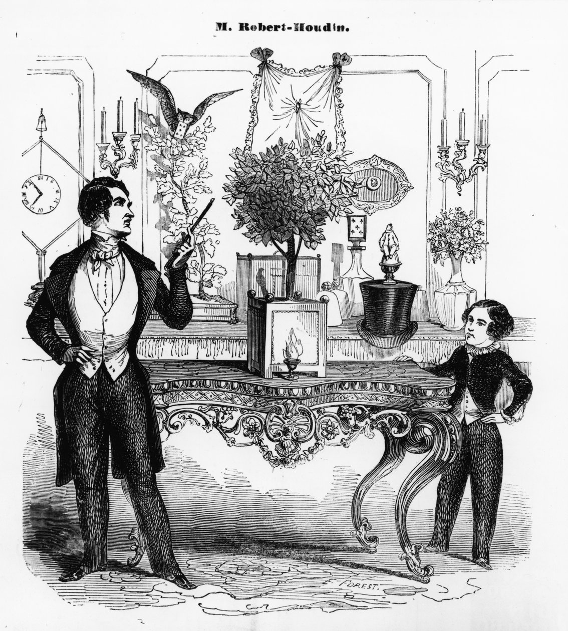 Jean Eugene Robert-Houdin (1805-71), explicando um brinquedo mecânico de Eugene Hippolyte Forest
