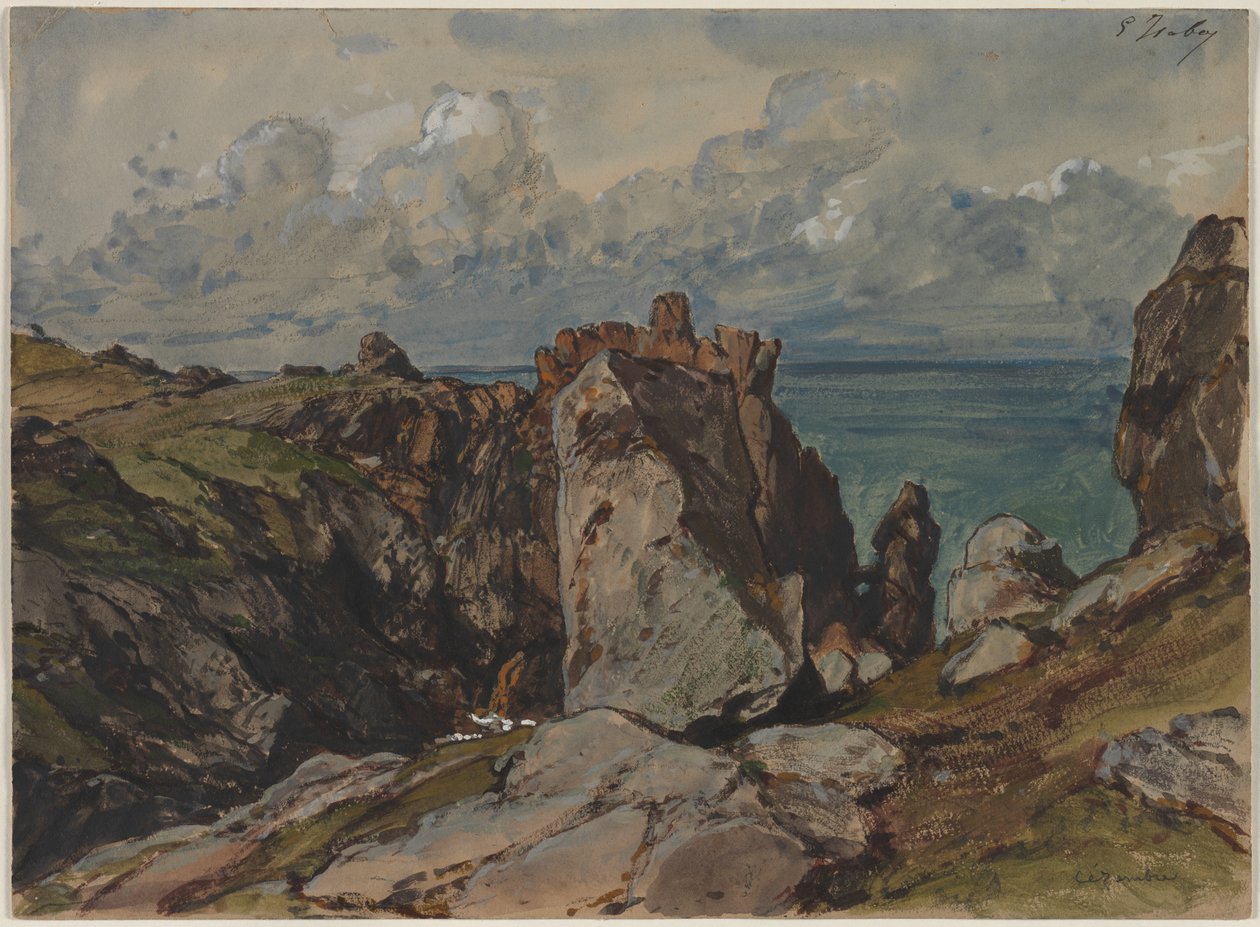 Penhascos à beira-mar em Cézembre, Bretanha de Eugene Isabey