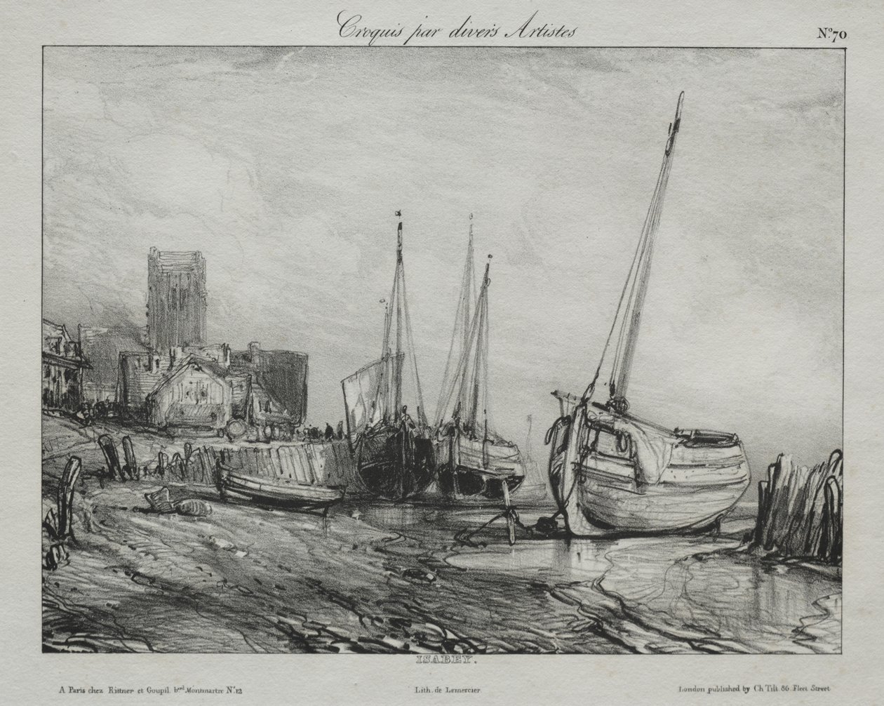 Barcos de pesca ao longo da praia de Eugene Isabey