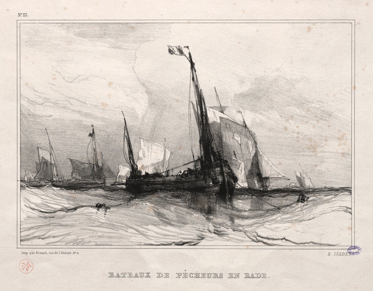 Barcos de pesca na âncora, 1836. de Eugene Isabey