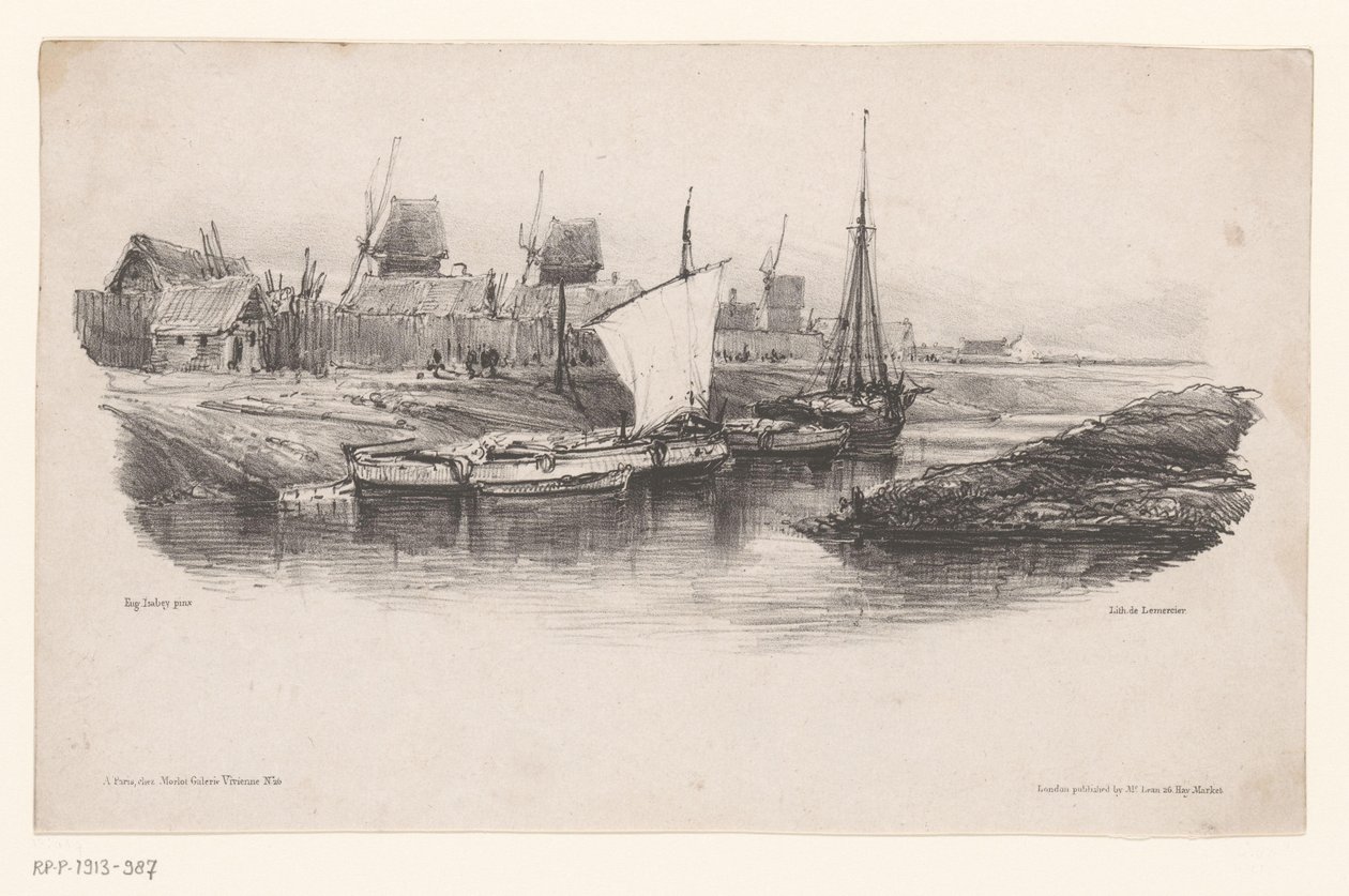 Porto com barcos e moinhos de vento
Bord de Canal
Souvenirs de Eugène Isabey (título da série)
Souvenirs d