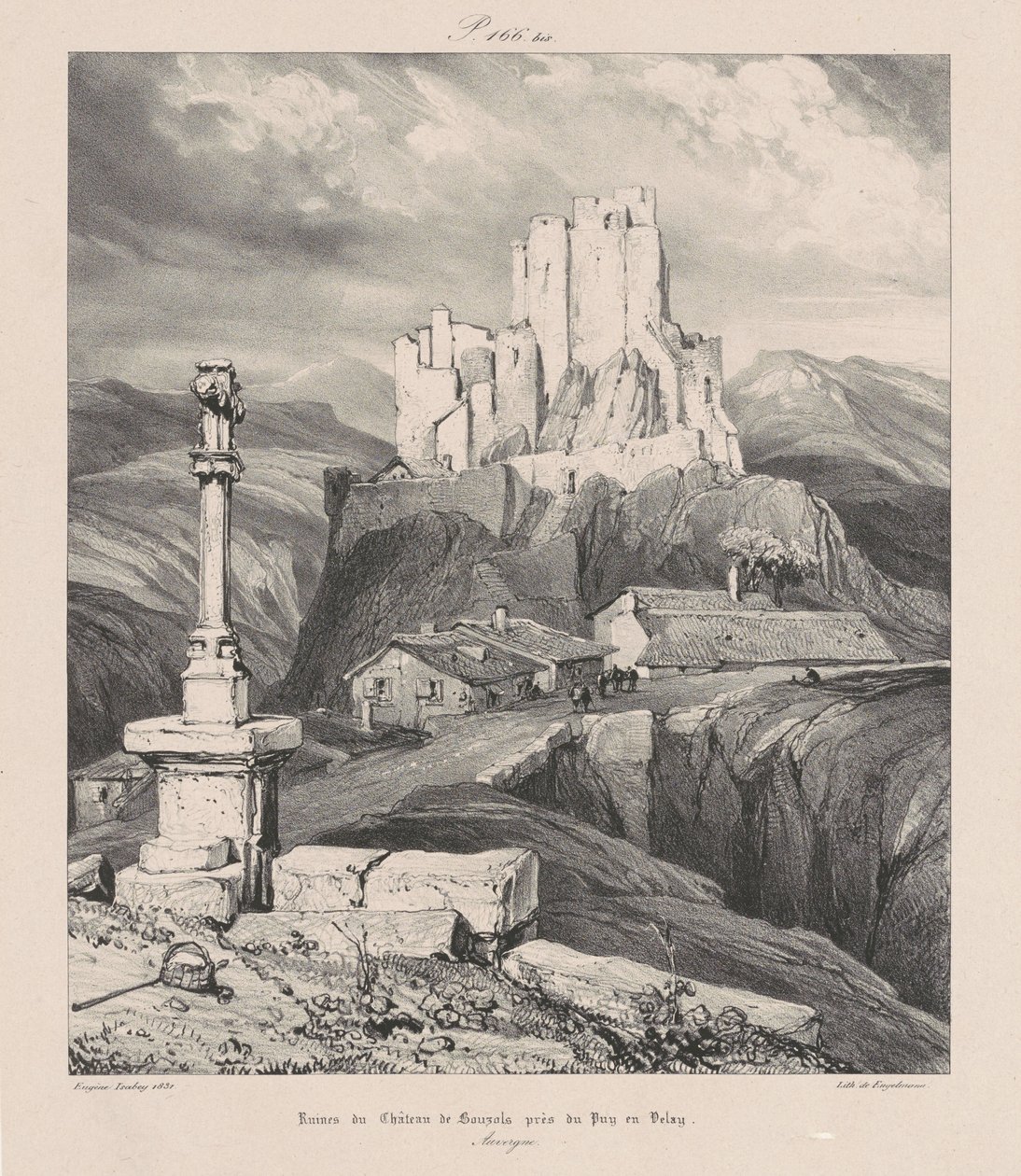 Ruínas do Castelo de Bouzols, perto de Puy-en-Delay de Eugene Isabey
