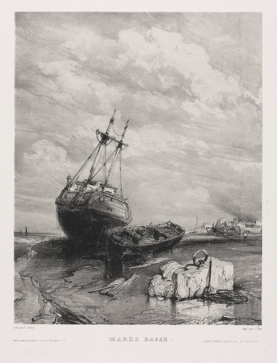 Seis fuzileiros navais: maré baixa, 1833. de Eugene Isabey