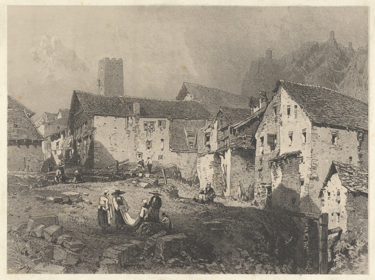 Vista de uma aldeia de montanha de Eugene Isabey