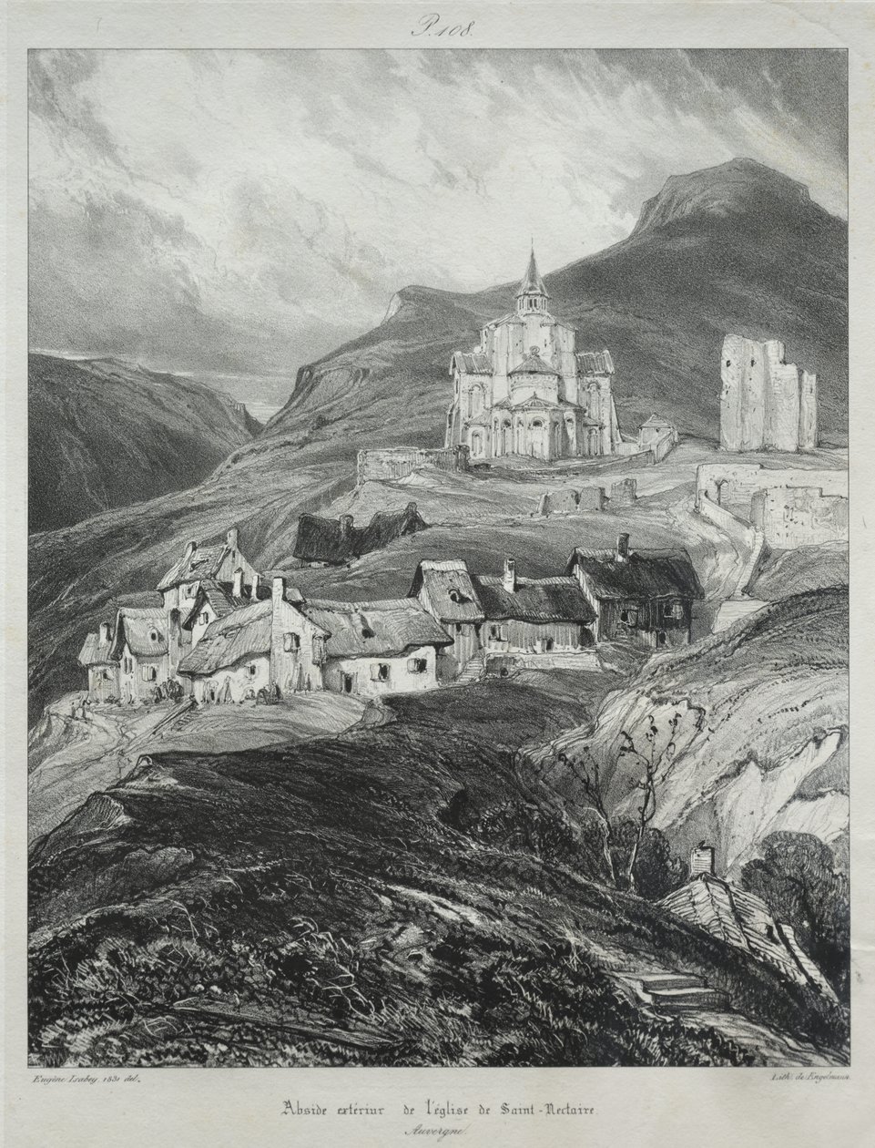 Viagens pitorescas e românticas na França antiga, Auvergne: Abside da igreja de Saint Nectaire de Eugene Isabey