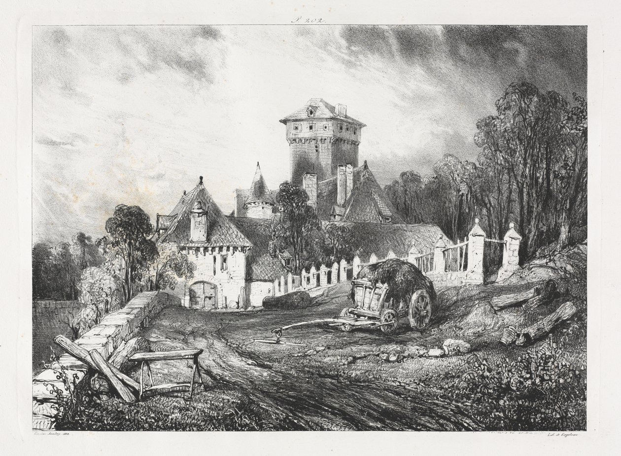 Viagens pitorescas e românticas na França antiga, Auvergne: Château de Pesteil em Polminhac de Eugene Isabey