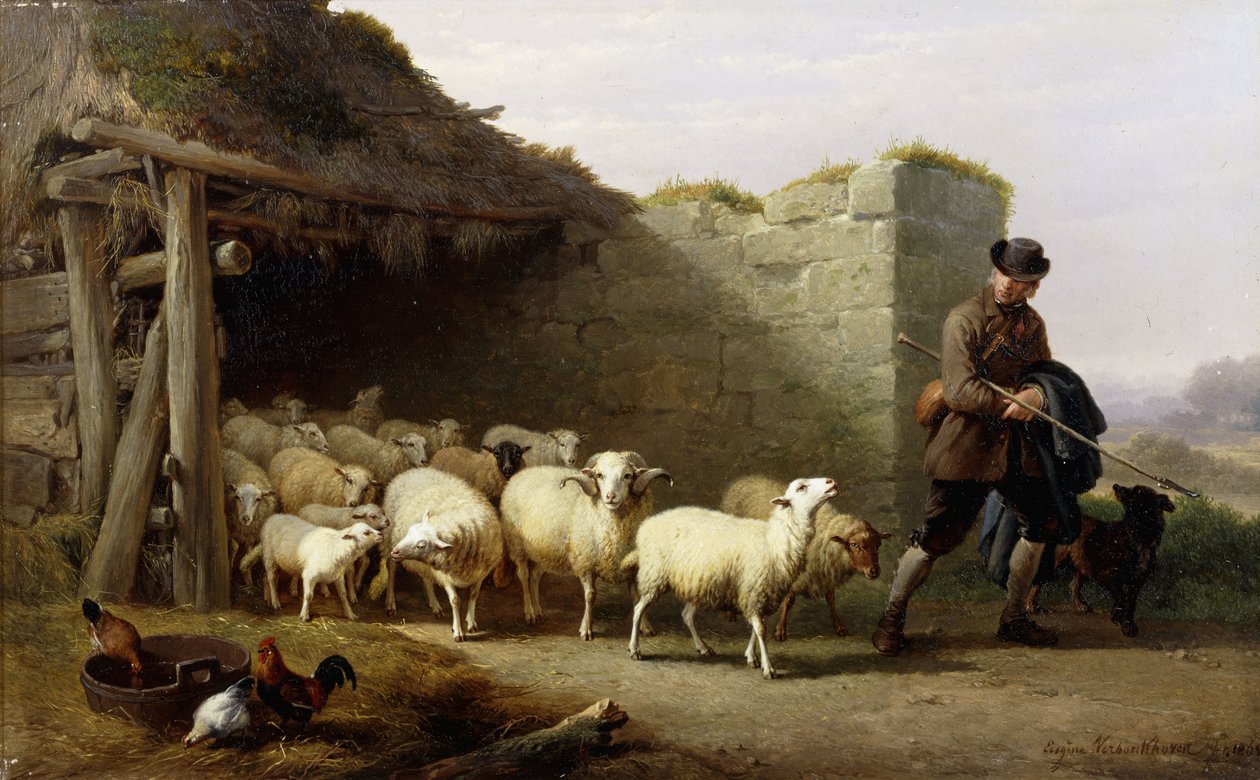 Um pastor e seu rebanho, 1862 de Eugene Joseph Verboeckhoven