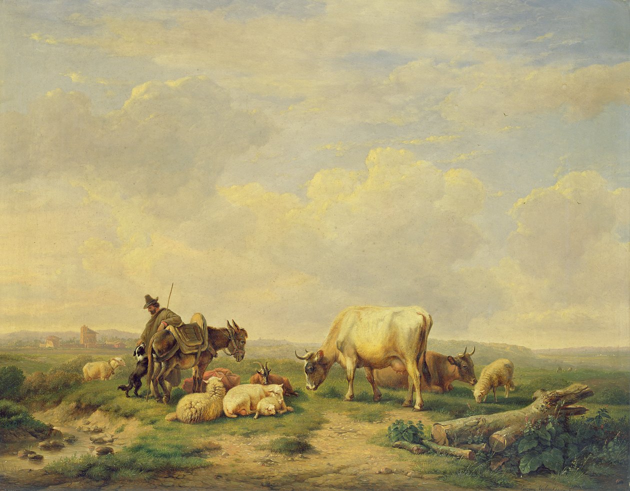 Pastor e rebanho, c.1880 de Eugene Joseph Verboeckhoven