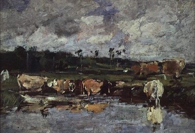 Animais em uma lagoa. c.1881-88 de Eugene Louis Boudin