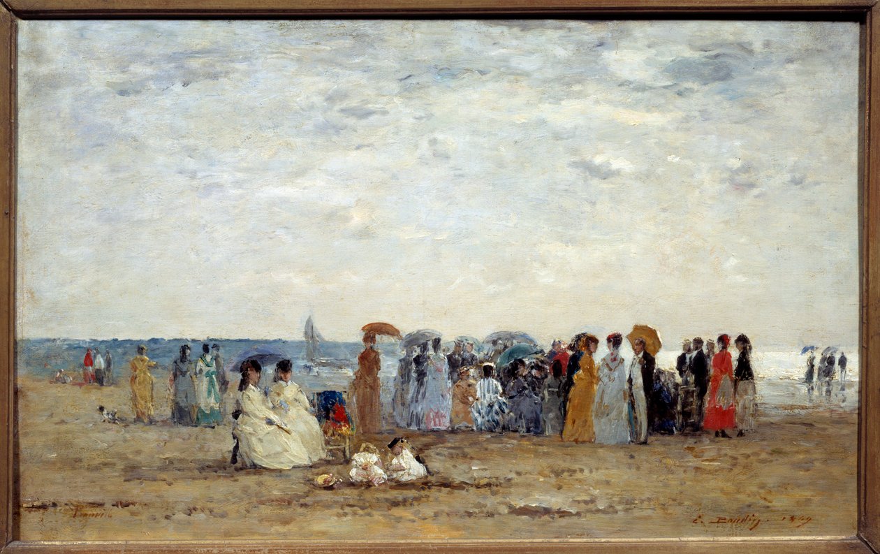 Pais na praia de Trouville, Calvados. Pintura de Eugene Louis Boudin (1824-1898) de Eugene Louis Boudin