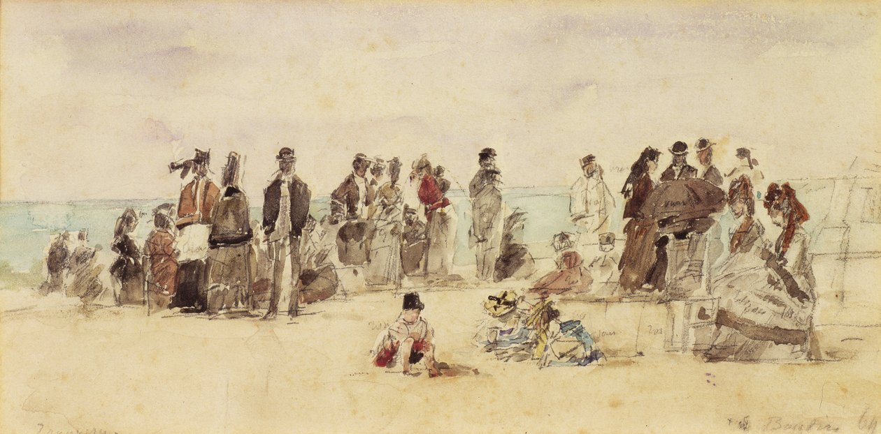 Beach Scene, 1864 (caneta e tinta e wc no papel) de Eugene Louis Boudin