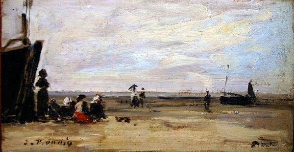 Cena da praia (óleo a bordo) de Eugene Louis Boudin
